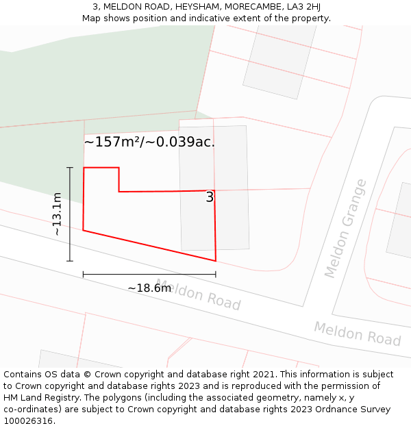 3, MELDON ROAD, HEYSHAM, MORECAMBE, LA3 2HJ: Plot and title map