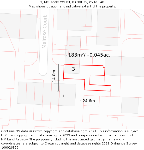 3, MELROSE COURT, BANBURY, OX16 1AE: Plot and title map
