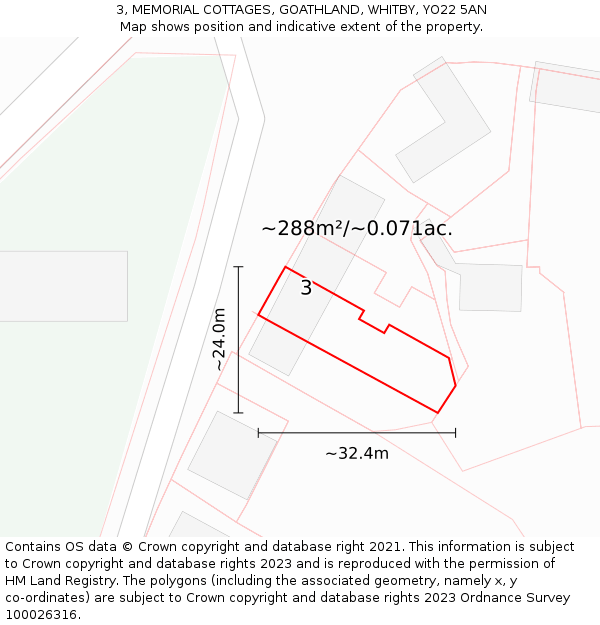 3, MEMORIAL COTTAGES, GOATHLAND, WHITBY, YO22 5AN: Plot and title map