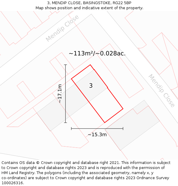 3, MENDIP CLOSE, BASINGSTOKE, RG22 5BP: Plot and title map