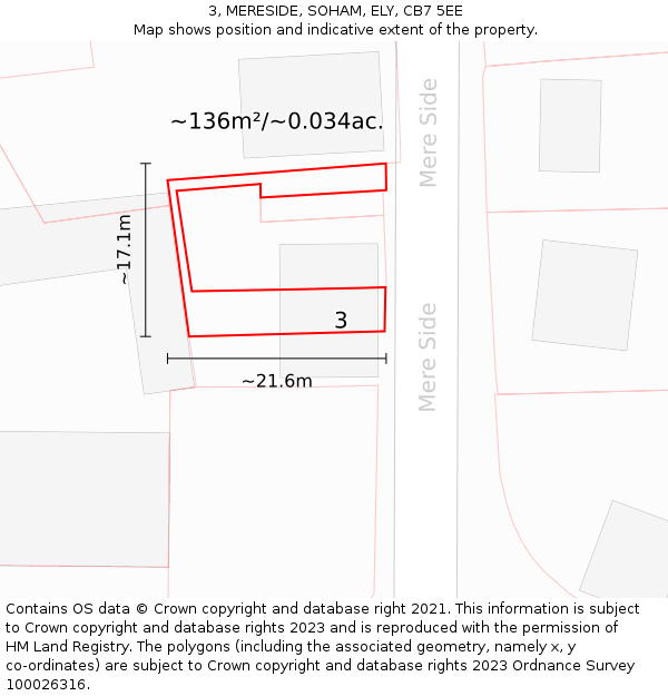 3, MERESIDE, SOHAM, ELY, CB7 5EE: Plot and title map
