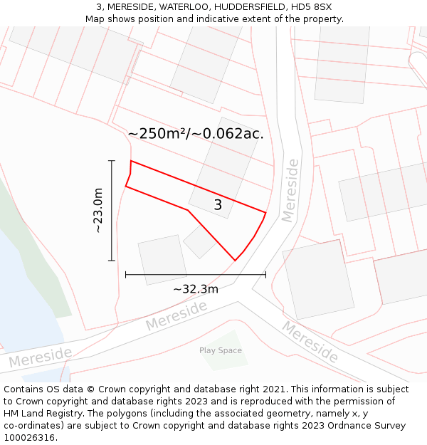 3, MERESIDE, WATERLOO, HUDDERSFIELD, HD5 8SX: Plot and title map