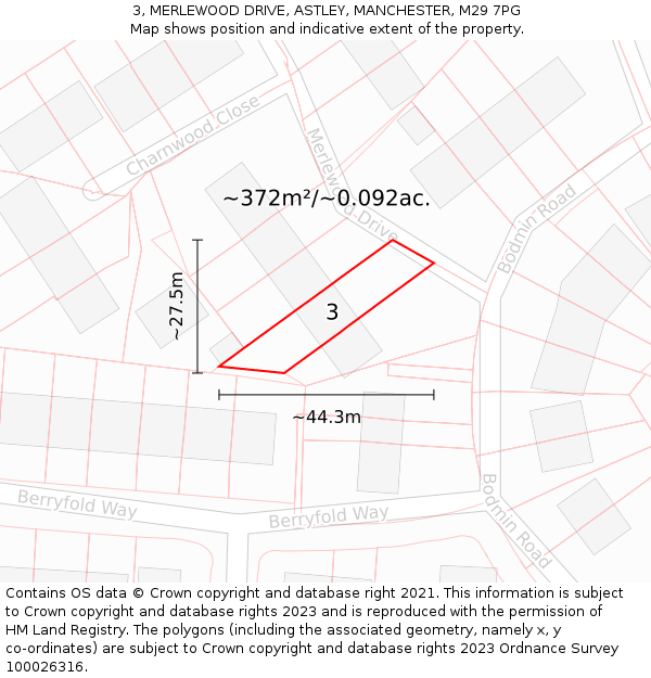 3, MERLEWOOD DRIVE, ASTLEY, MANCHESTER, M29 7PG: Plot and title map