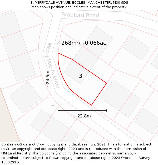 3, MERRYDALE AVENUE, ECCLES, MANCHESTER, M30 9DS: Plot and title map