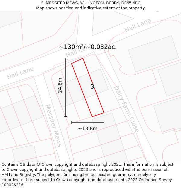 3, MESSITER MEWS, WILLINGTON, DERBY, DE65 6PG: Plot and title map
