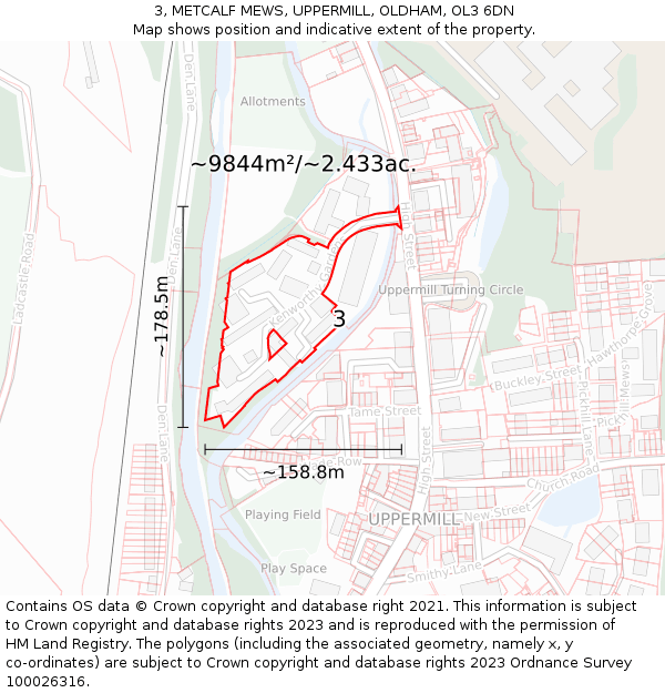 3, METCALF MEWS, UPPERMILL, OLDHAM, OL3 6DN: Plot and title map