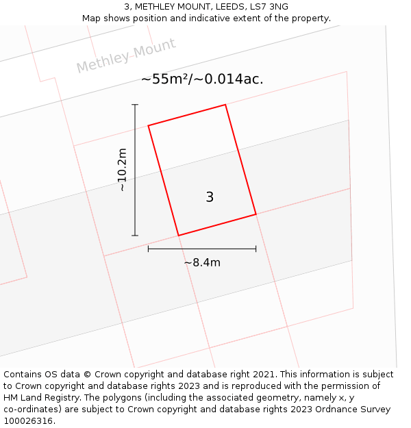 3, METHLEY MOUNT, LEEDS, LS7 3NG: Plot and title map