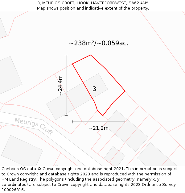 3, MEURIGS CROFT, HOOK, HAVERFORDWEST, SA62 4NY: Plot and title map