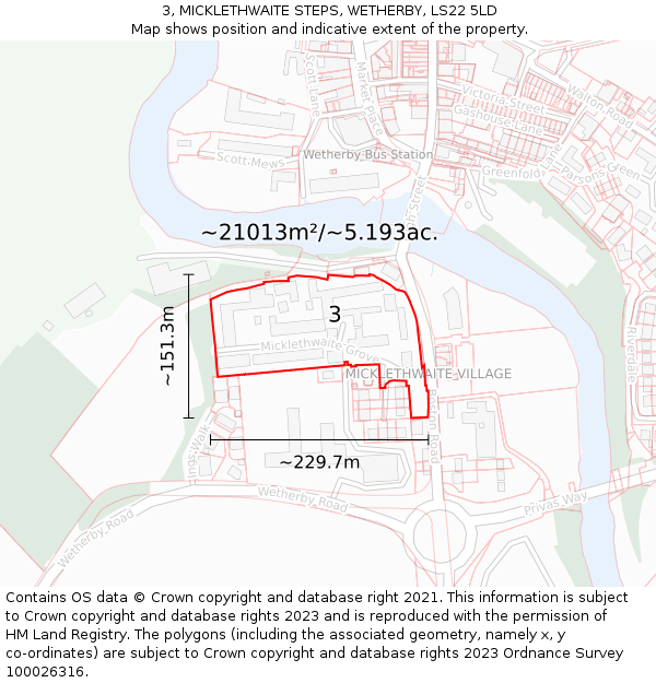 3, MICKLETHWAITE STEPS, WETHERBY, LS22 5LD: Plot and title map