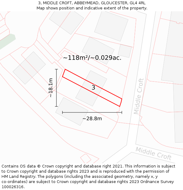 3, MIDDLE CROFT, ABBEYMEAD, GLOUCESTER, GL4 4RL: Plot and title map