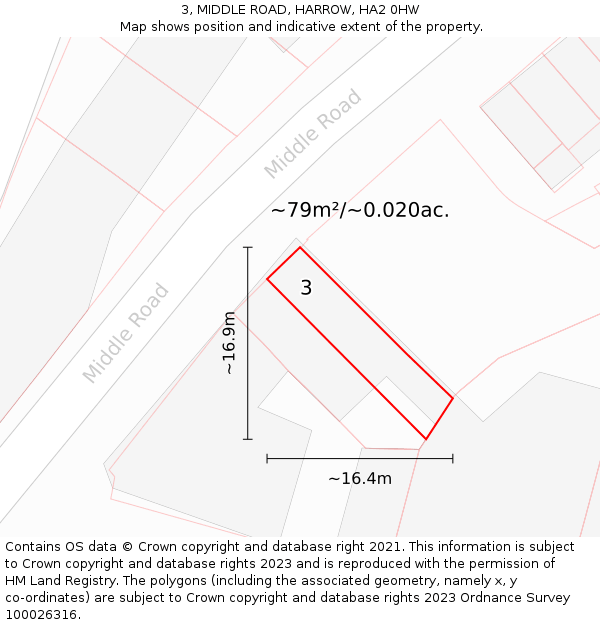 3, MIDDLE ROAD, HARROW, HA2 0HW: Plot and title map