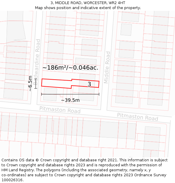 3, MIDDLE ROAD, WORCESTER, WR2 4HT: Plot and title map