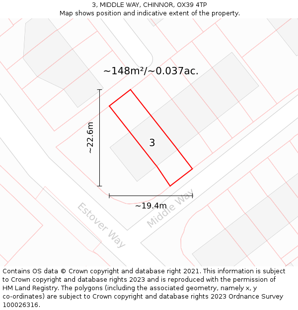3, MIDDLE WAY, CHINNOR, OX39 4TP: Plot and title map