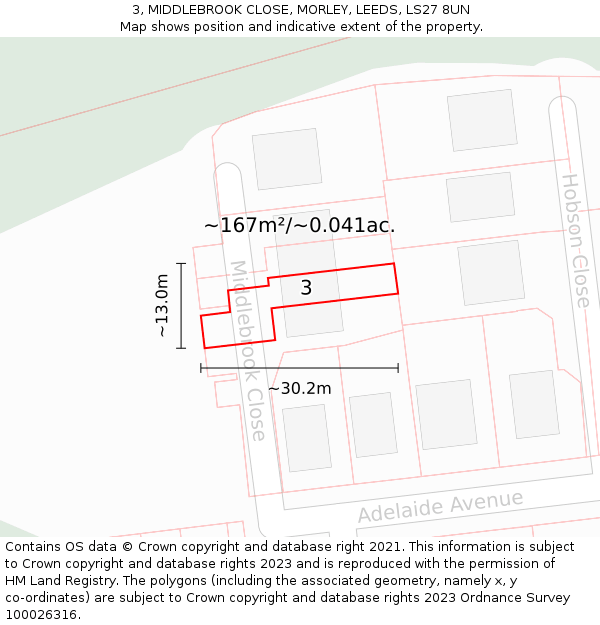 3, MIDDLEBROOK CLOSE, MORLEY, LEEDS, LS27 8UN: Plot and title map
