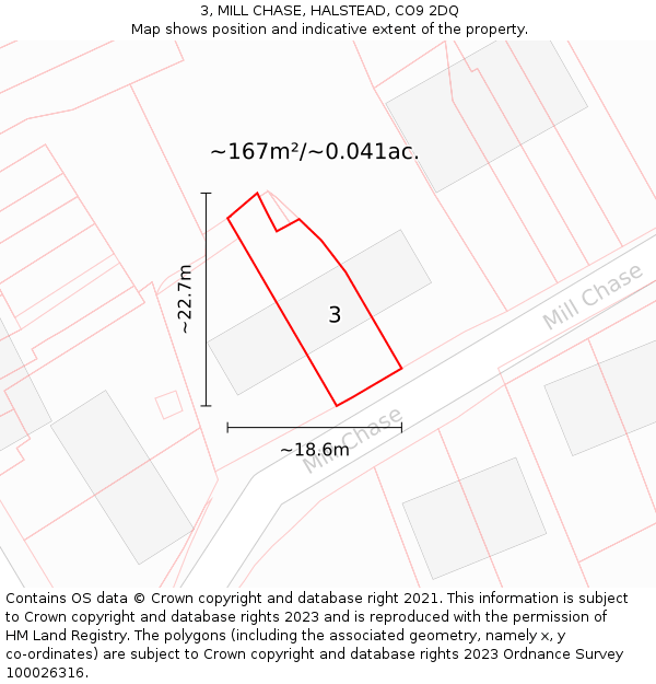 3, MILL CHASE, HALSTEAD, CO9 2DQ: Plot and title map