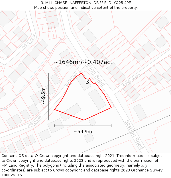 3, MILL CHASE, NAFFERTON, DRIFFIELD, YO25 4PE: Plot and title map