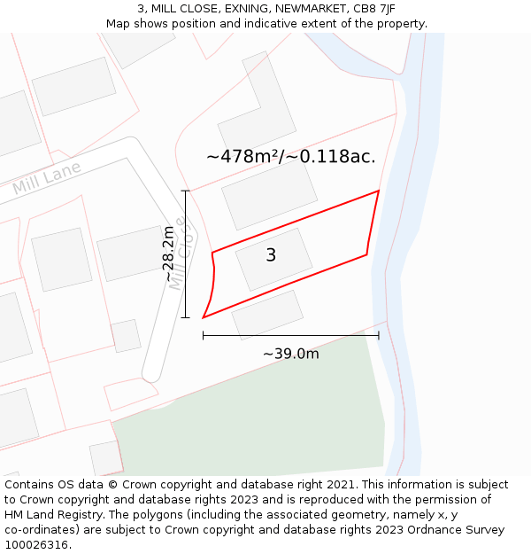 3, MILL CLOSE, EXNING, NEWMARKET, CB8 7JF: Plot and title map