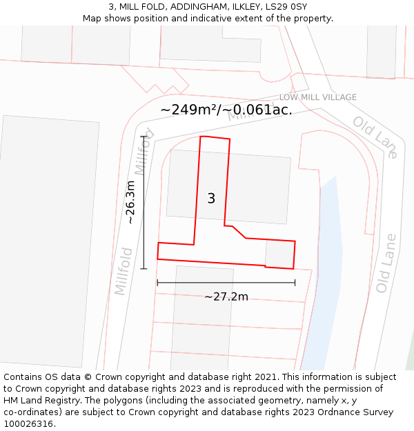 3, MILL FOLD, ADDINGHAM, ILKLEY, LS29 0SY: Plot and title map