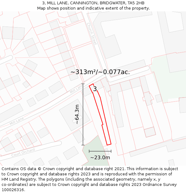 3, MILL LANE, CANNINGTON, BRIDGWATER, TA5 2HB: Plot and title map