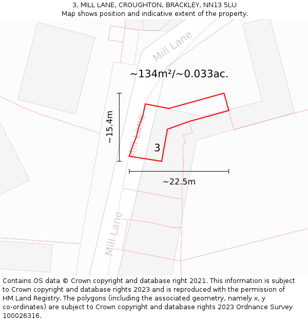 3, MILL LANE, CROUGHTON, BRACKLEY, NN13 5LU: Plot and title map