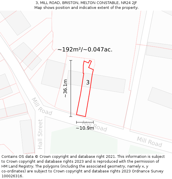 3, MILL ROAD, BRISTON, MELTON CONSTABLE, NR24 2JF: Plot and title map