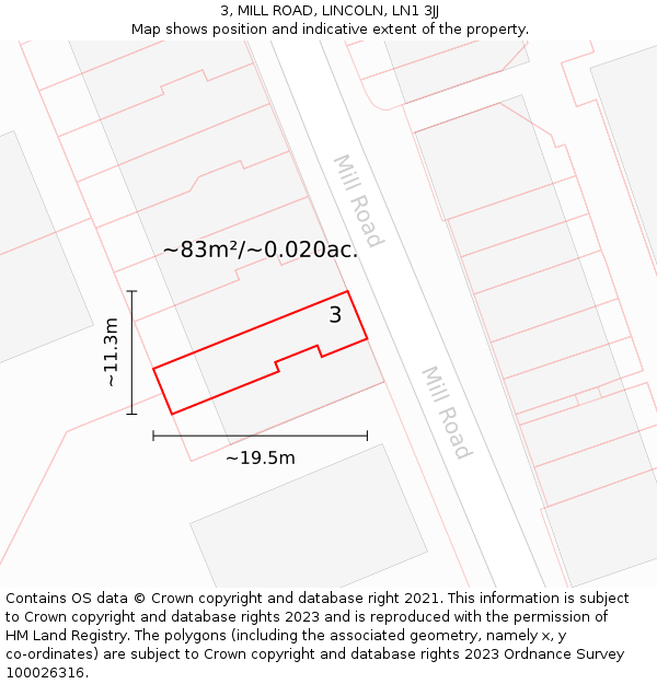 3, MILL ROAD, LINCOLN, LN1 3JJ: Plot and title map
