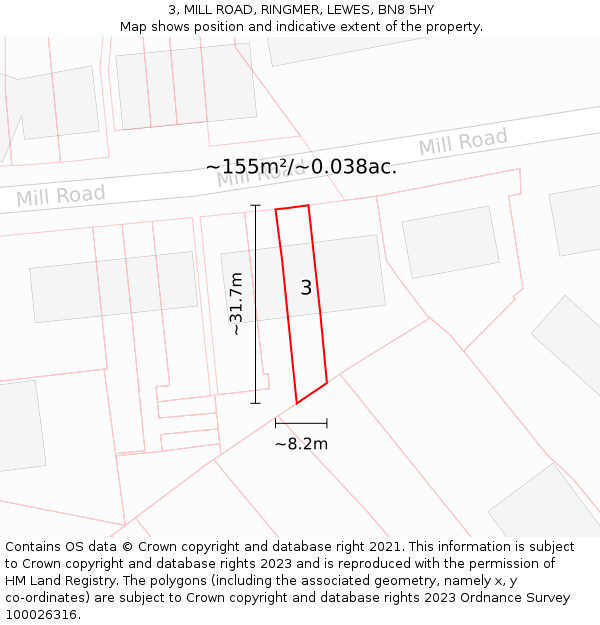 3, MILL ROAD, RINGMER, LEWES, BN8 5HY: Plot and title map