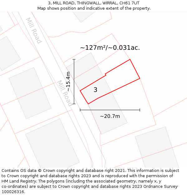 3, MILL ROAD, THINGWALL, WIRRAL, CH61 7UT: Plot and title map