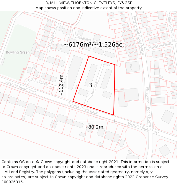 3, MILL VIEW, THORNTON-CLEVELEYS, FY5 3SP: Plot and title map
