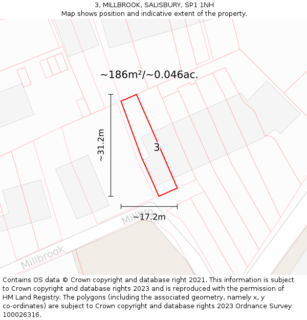 3, MILLBROOK, SALISBURY, SP1 1NH: Plot and title map
