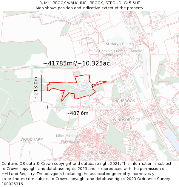 3, MILLBROOK WALK, INCHBROOK, STROUD, GL5 5HE: Plot and title map