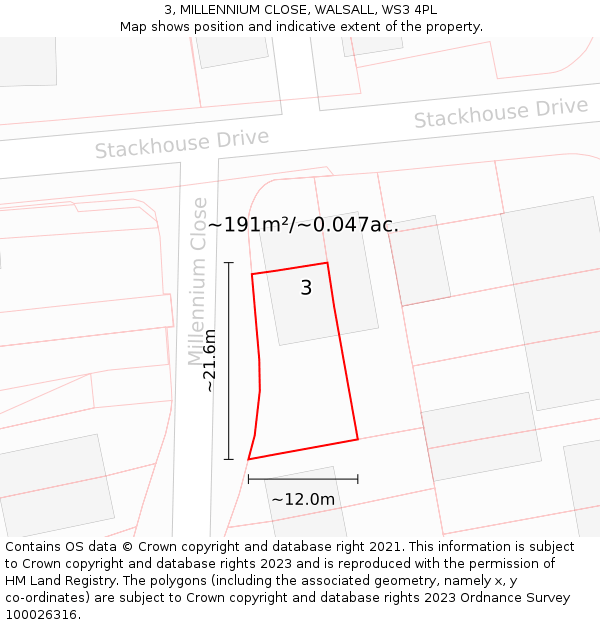 3, MILLENNIUM CLOSE, WALSALL, WS3 4PL: Plot and title map