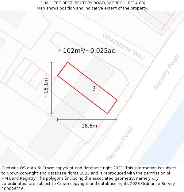 3, MILLERS REST, RECTORY ROAD, WISBECH, PE14 8RJ: Plot and title map