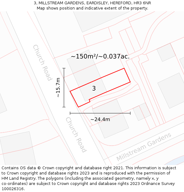 3, MILLSTREAM GARDENS, EARDISLEY, HEREFORD, HR3 6NR: Plot and title map