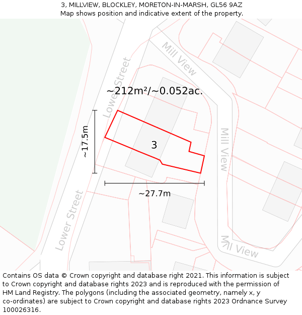 3, MILLVIEW, BLOCKLEY, MORETON-IN-MARSH, GL56 9AZ: Plot and title map