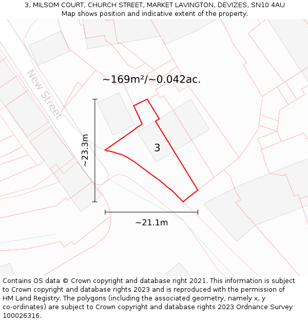 3, MILSOM COURT, CHURCH STREET, MARKET LAVINGTON, DEVIZES, SN10 4AU: Plot and title map