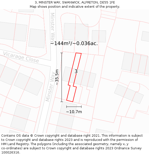 3, MINSTER WAY, SWANWICK, ALFRETON, DE55 1FE: Plot and title map