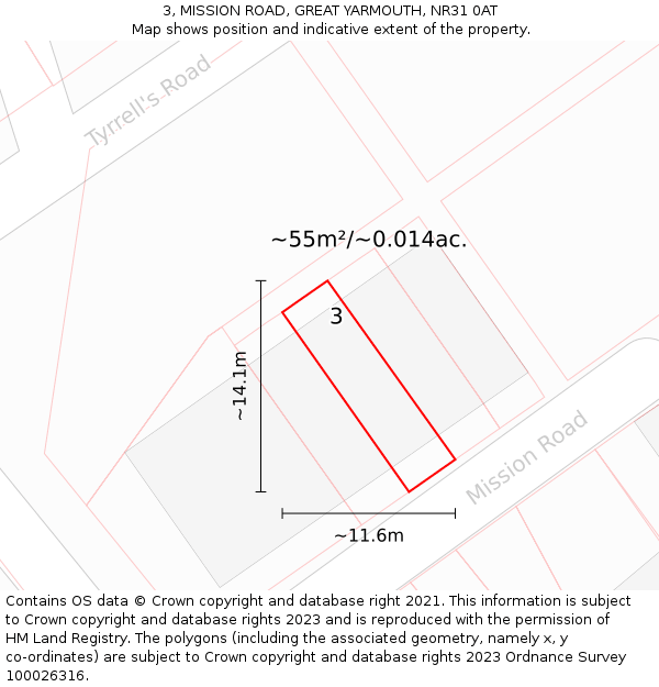 3, MISSION ROAD, GREAT YARMOUTH, NR31 0AT: Plot and title map