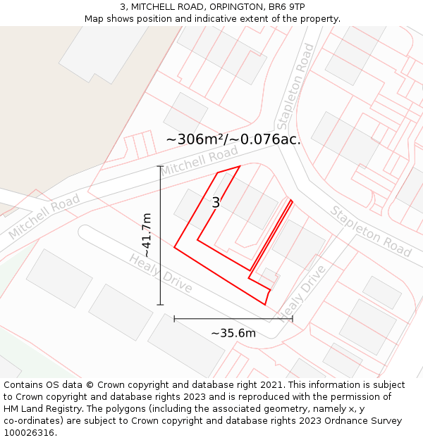 3, MITCHELL ROAD, ORPINGTON, BR6 9TP: Plot and title map