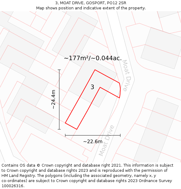 3, MOAT DRIVE, GOSPORT, PO12 2SR: Plot and title map