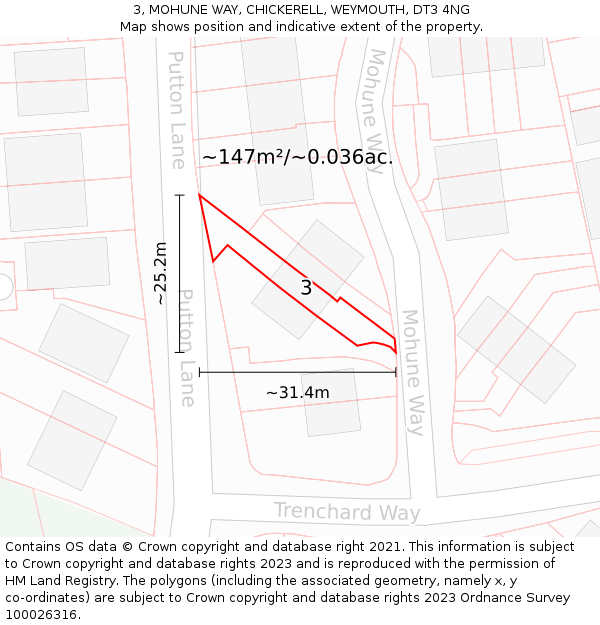 3, MOHUNE WAY, CHICKERELL, WEYMOUTH, DT3 4NG: Plot and title map