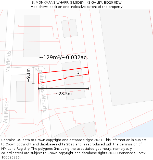 3, MONKMANS WHARF, SILSDEN, KEIGHLEY, BD20 0DW: Plot and title map