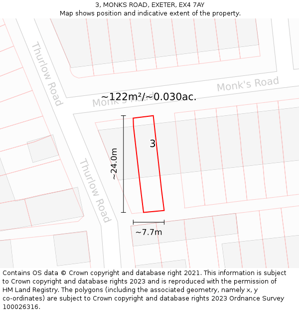 3, MONKS ROAD, EXETER, EX4 7AY: Plot and title map