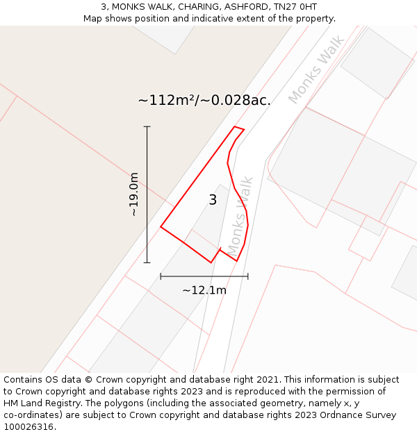 3, MONKS WALK, CHARING, ASHFORD, TN27 0HT: Plot and title map