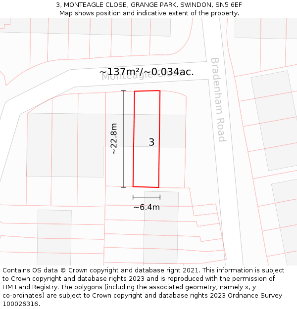 3, MONTEAGLE CLOSE, GRANGE PARK, SWINDON, SN5 6EF: Plot and title map