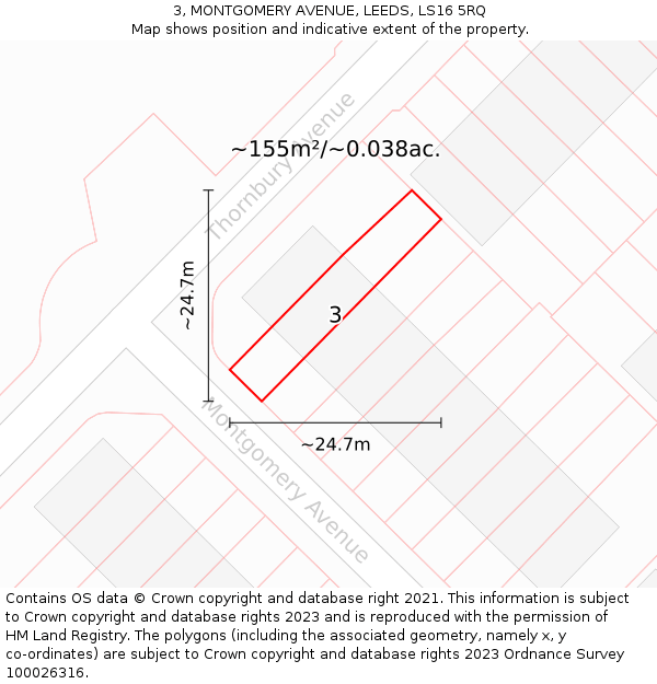 3, MONTGOMERY AVENUE, LEEDS, LS16 5RQ: Plot and title map
