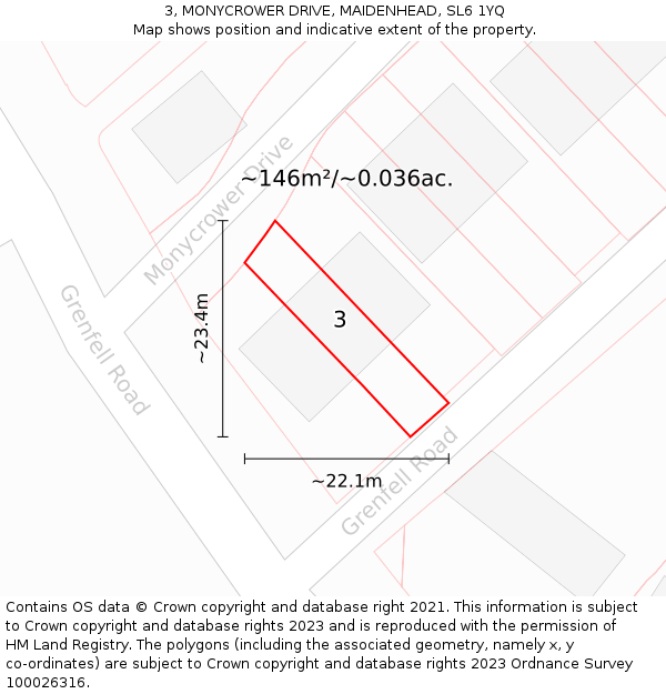 3, MONYCROWER DRIVE, MAIDENHEAD, SL6 1YQ: Plot and title map