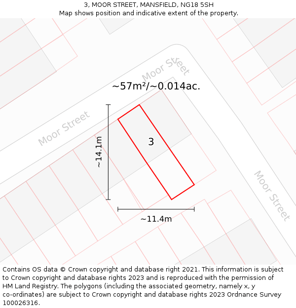 3, MOOR STREET, MANSFIELD, NG18 5SH: Plot and title map