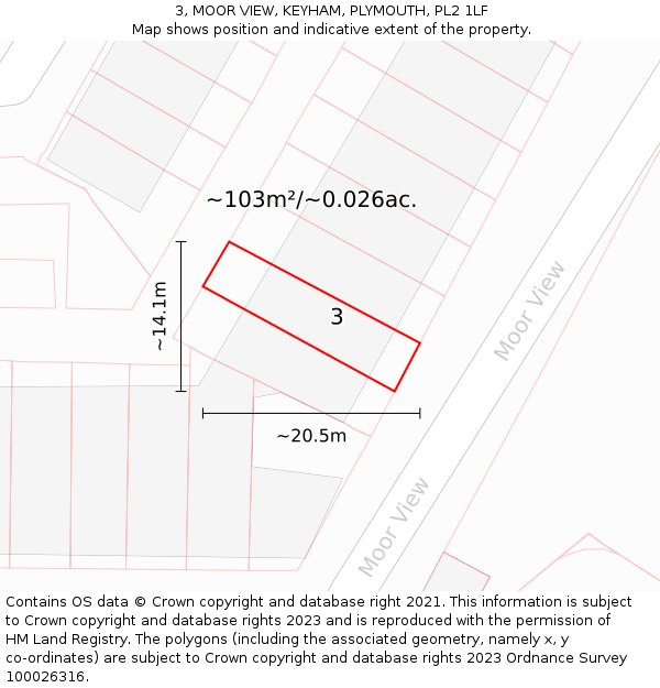 3, MOOR VIEW, KEYHAM, PLYMOUTH, PL2 1LF: Plot and title map