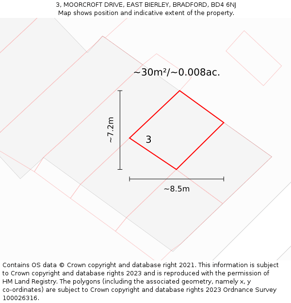 3, MOORCROFT DRIVE, EAST BIERLEY, BRADFORD, BD4 6NJ: Plot and title map